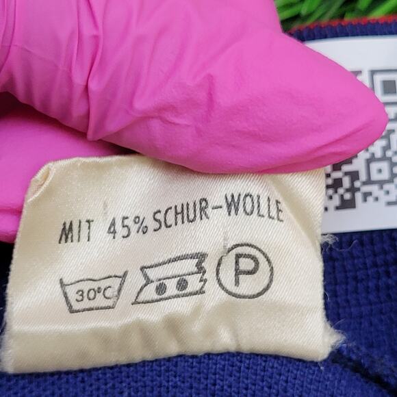 Vintage 90s Trevira MOD Wool Cardigan Large 23x27 Blue - Picture 7 of 16